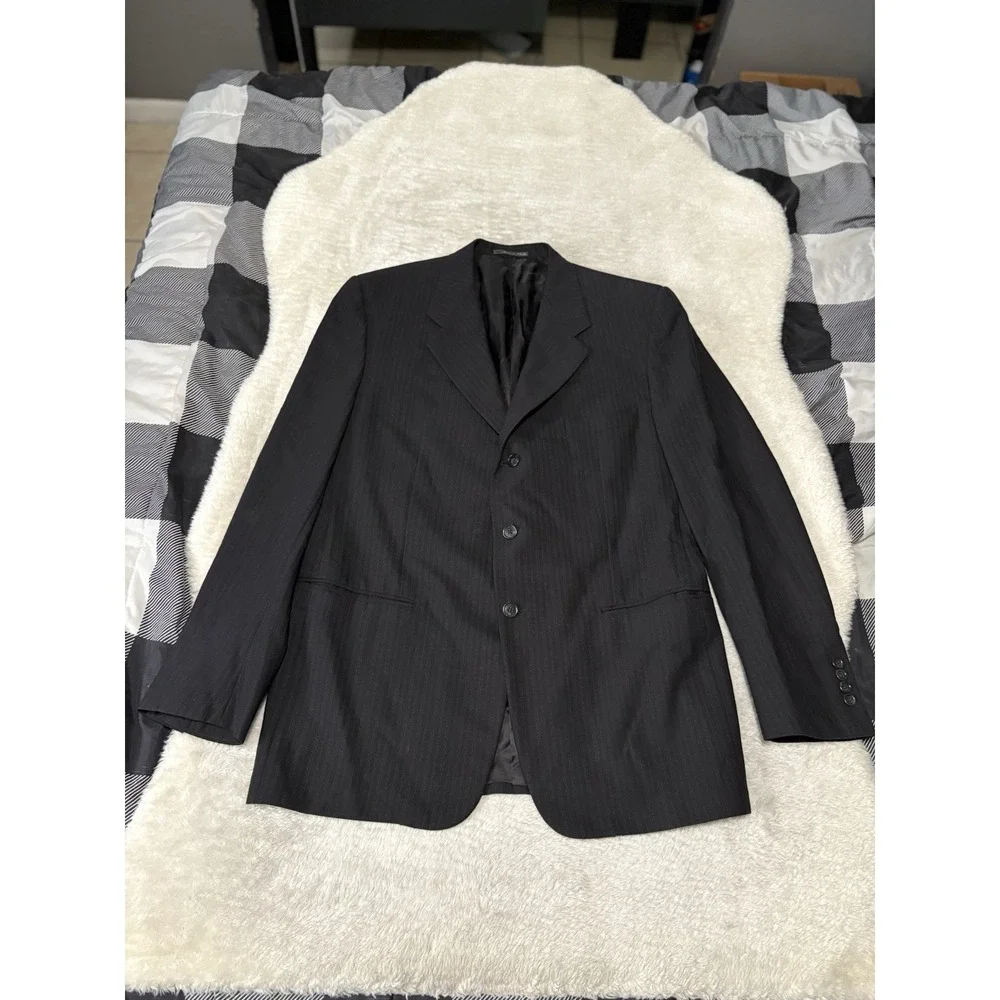 Corneliani Mens Black Striped Wool Blazer Sport Jacket Italy Size EU‎ 52 US 42